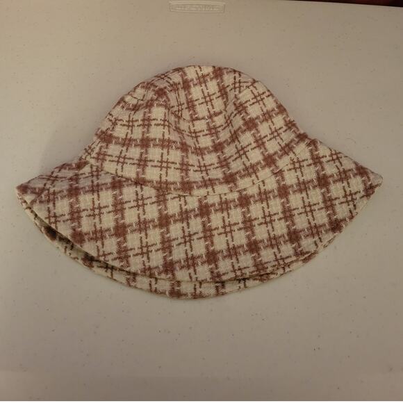 Marcus Adler NY Pink & White Houndstooth Plaid Tweed Twee Preppy Bucket Hat - OS - Picture 3 of 3